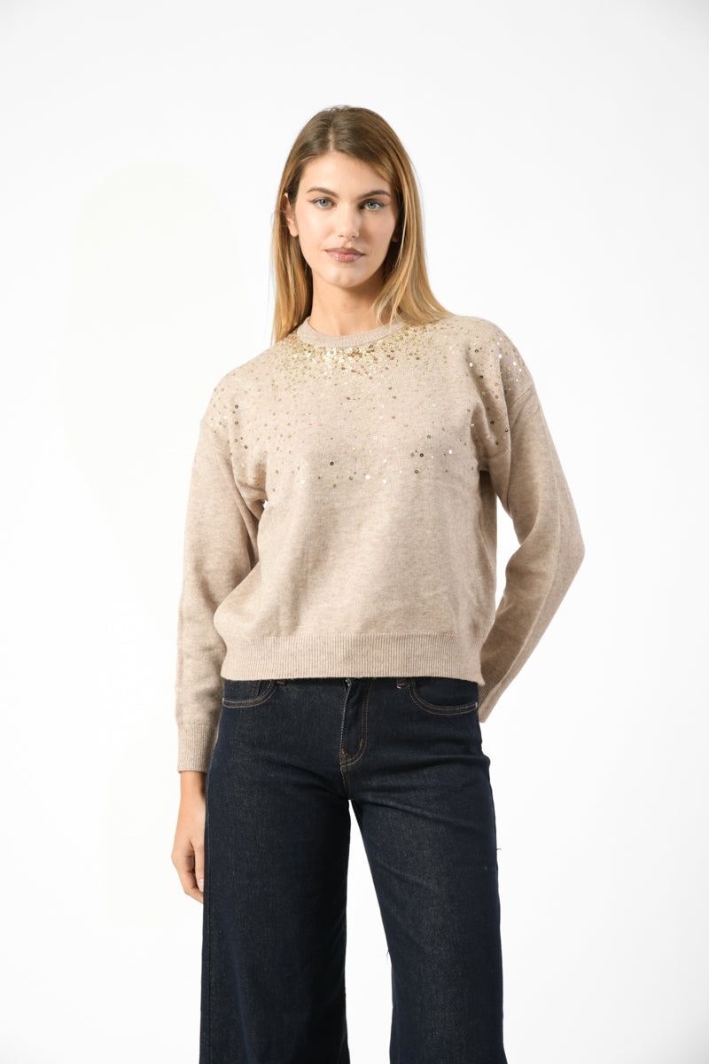 maglia paillettes girocollo