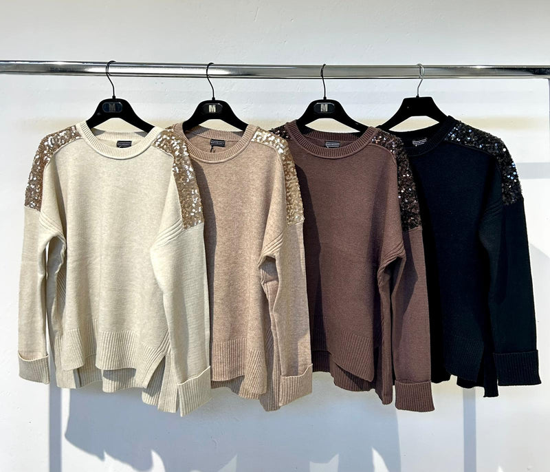 maglia over con paillettes spalle
