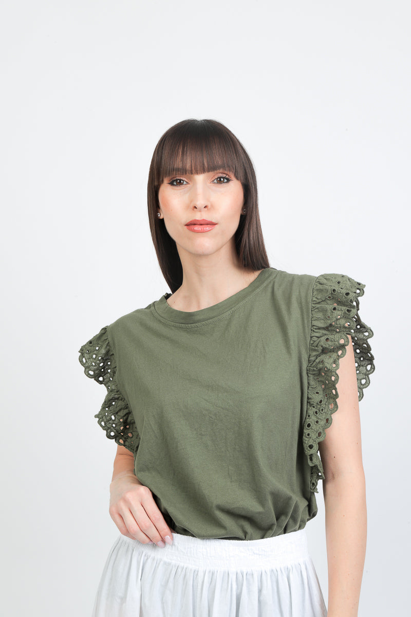 t-shirt dettagli in sangallo