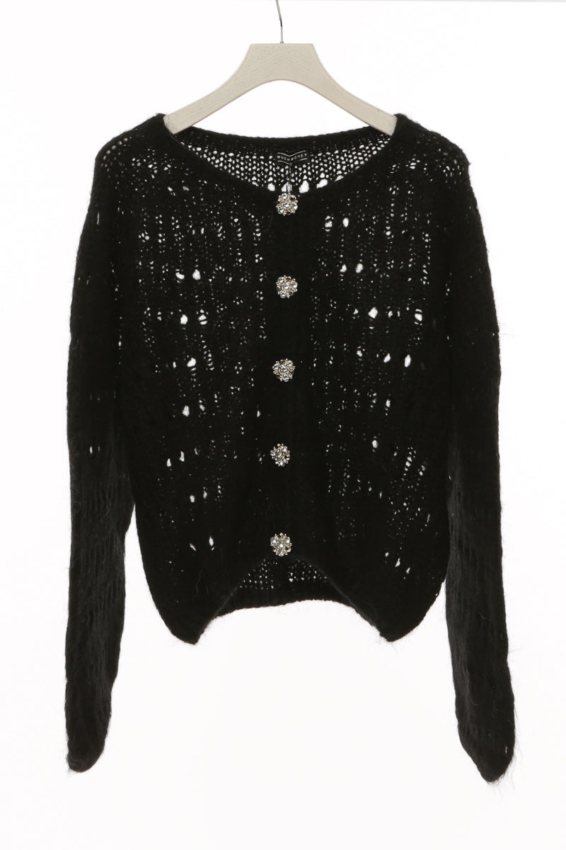 cardigan crop traforato con bottoni gioiello
