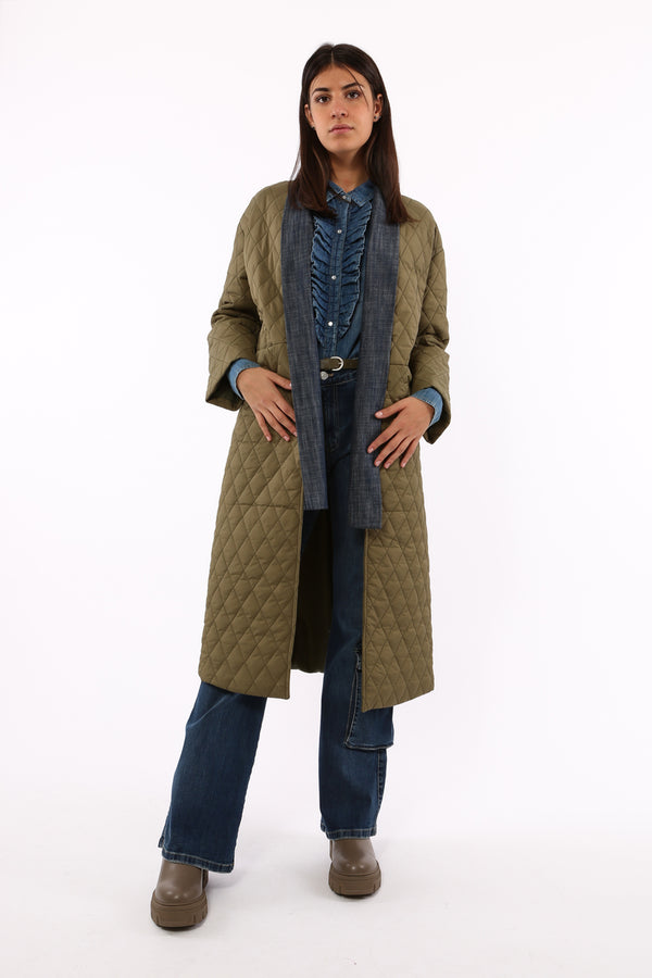 cappotto lungo inserti jeans