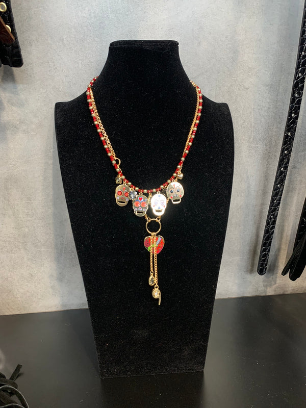 collana teschio piu pietre rosse