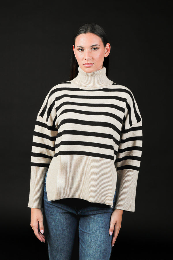 maglia collo alto a righe