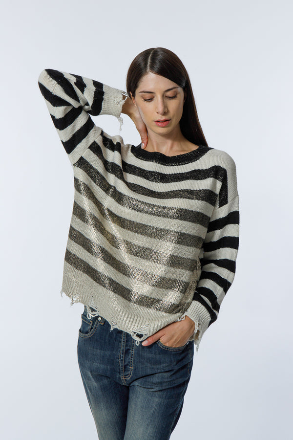 maglia a rige con spalmature oro