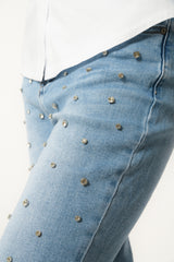 jeans con cristalli sfrangiato