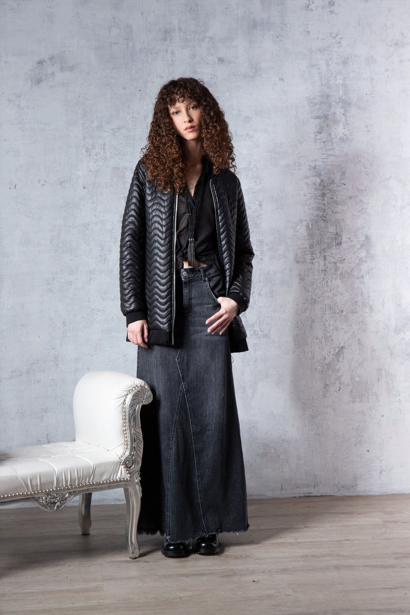 maxi gonnellone in denim nero