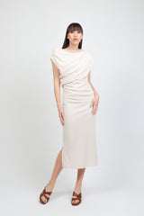 abito midi in cady con  drappeggio