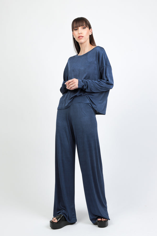 pantalone palazzo fluido lucido