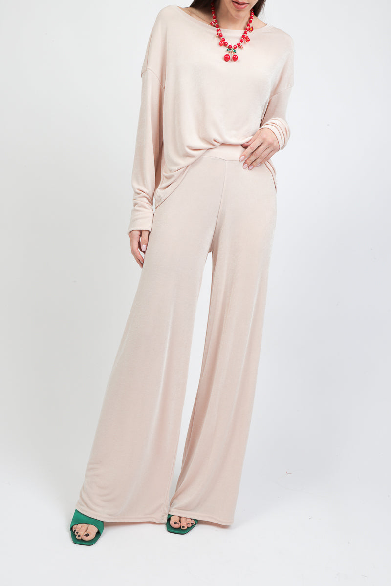 pantalone palazzo fluido lucido