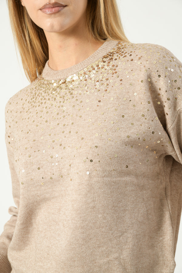 maglia paillettes girocollo