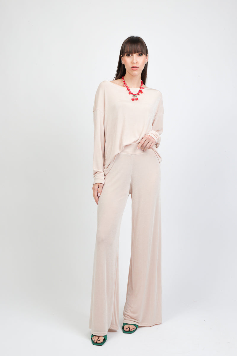 pantalone palazzo fluido lucido