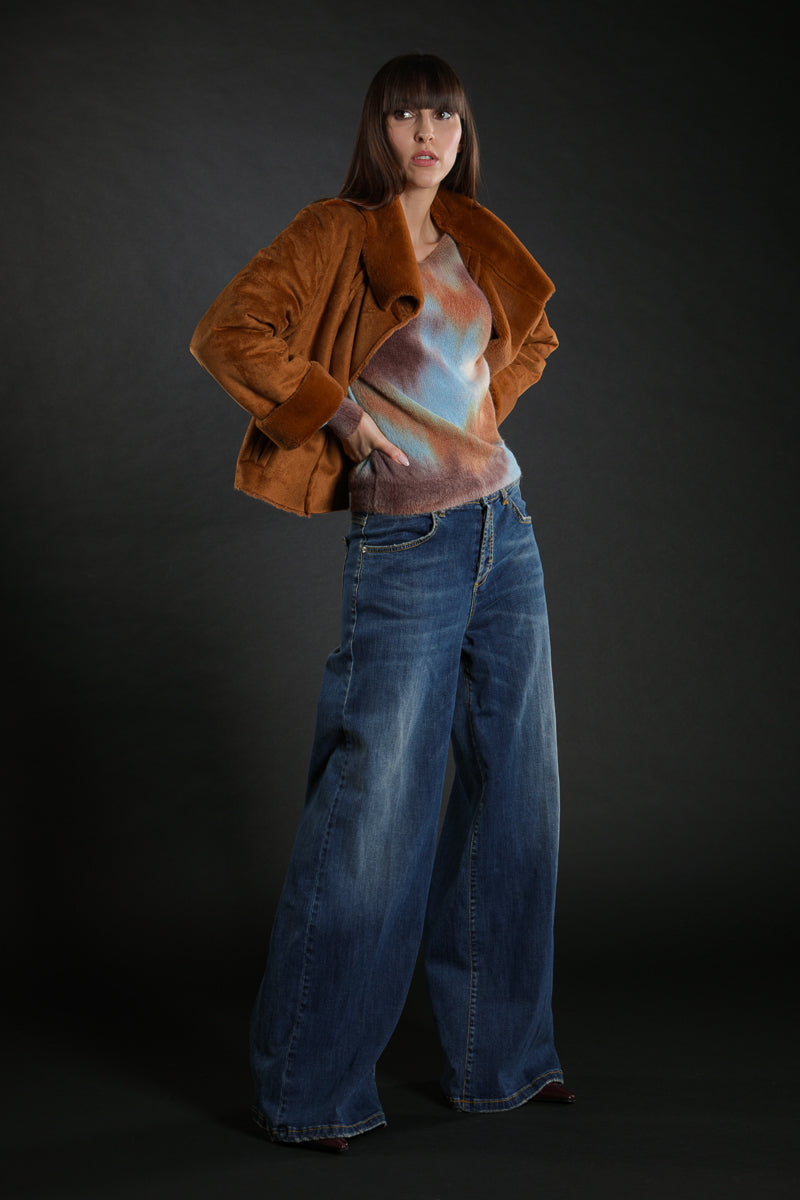 pantalone denim modello wide leg