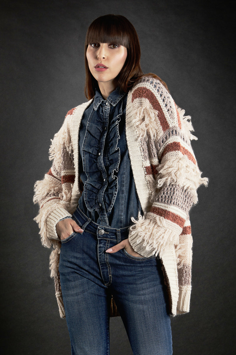 camicia denim con rouches