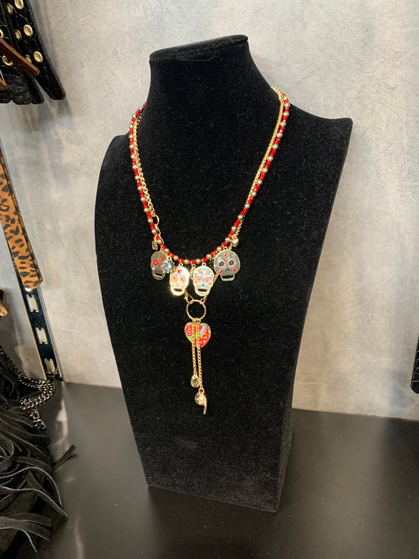 collana teschio piu pietre rosse