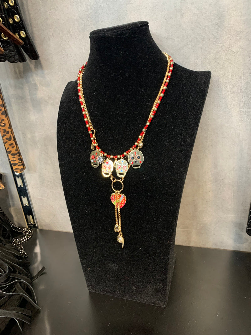 collana teschio piu pietre rosse