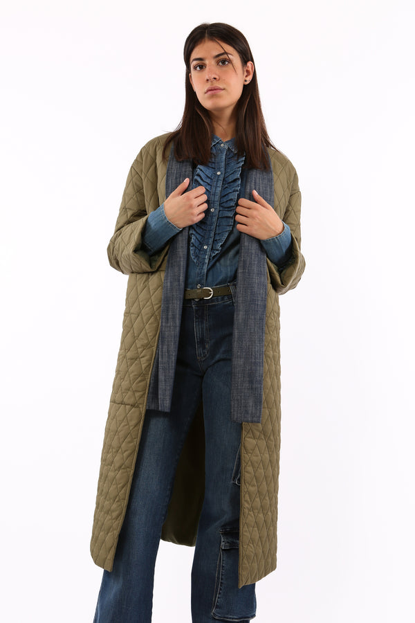 cappotto lungo inserti jeans