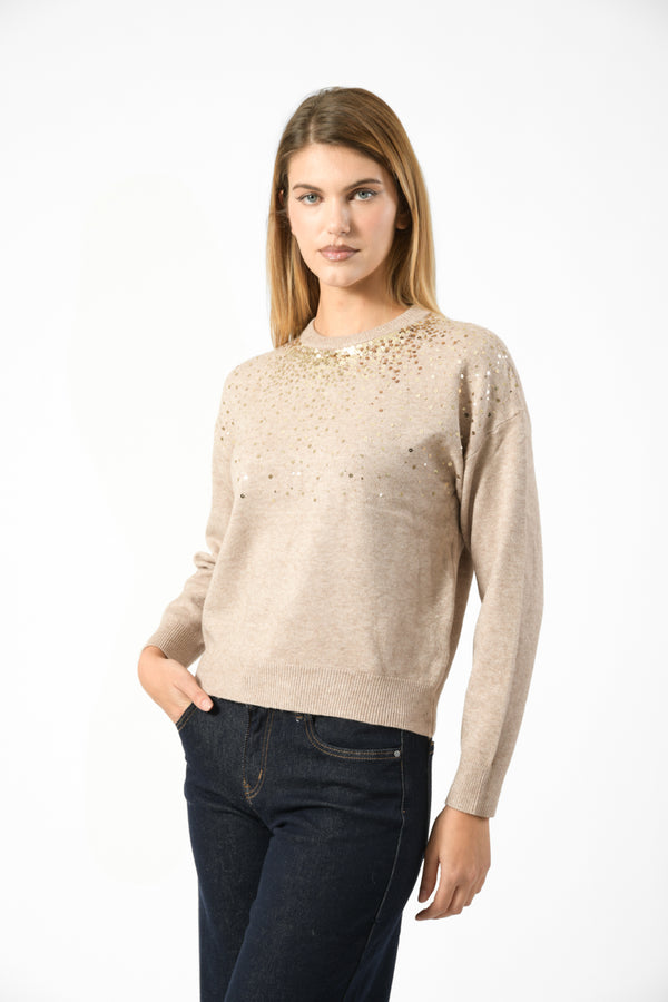 maglia paillettes girocollo